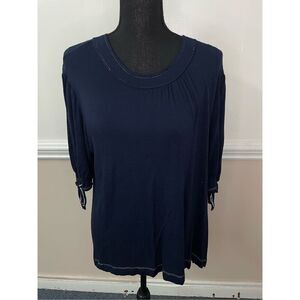 Kim & Cami Navy 3/4 Sleeve Blouse Size Large